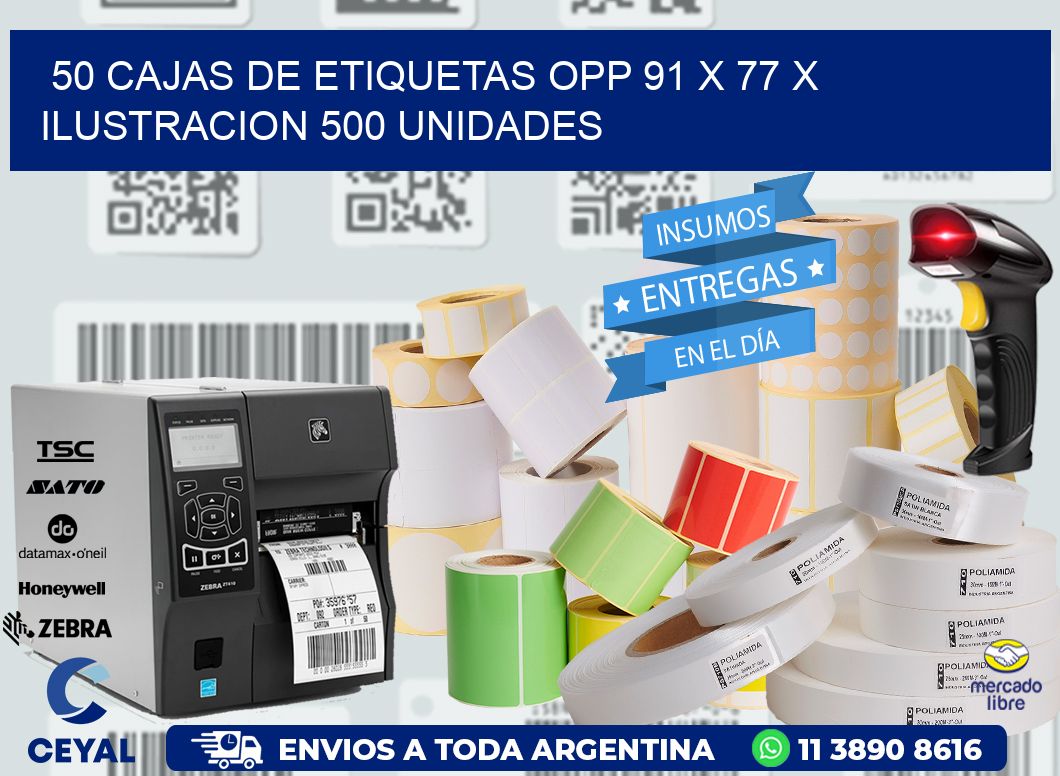 50 CAJAS DE ETIQUETAS OPP 91 x 77 X ILUSTRACION 500 UNIDADES