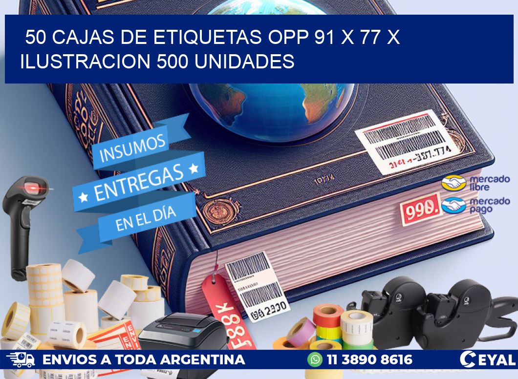 50 CAJAS DE ETIQUETAS OPP 91 x 77 X ILUSTRACION 500 UNIDADES