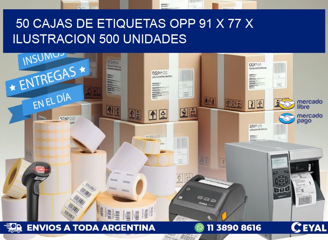 50 CAJAS DE ETIQUETAS OPP 91 x 77 X ILUSTRACION 500 UNIDADES