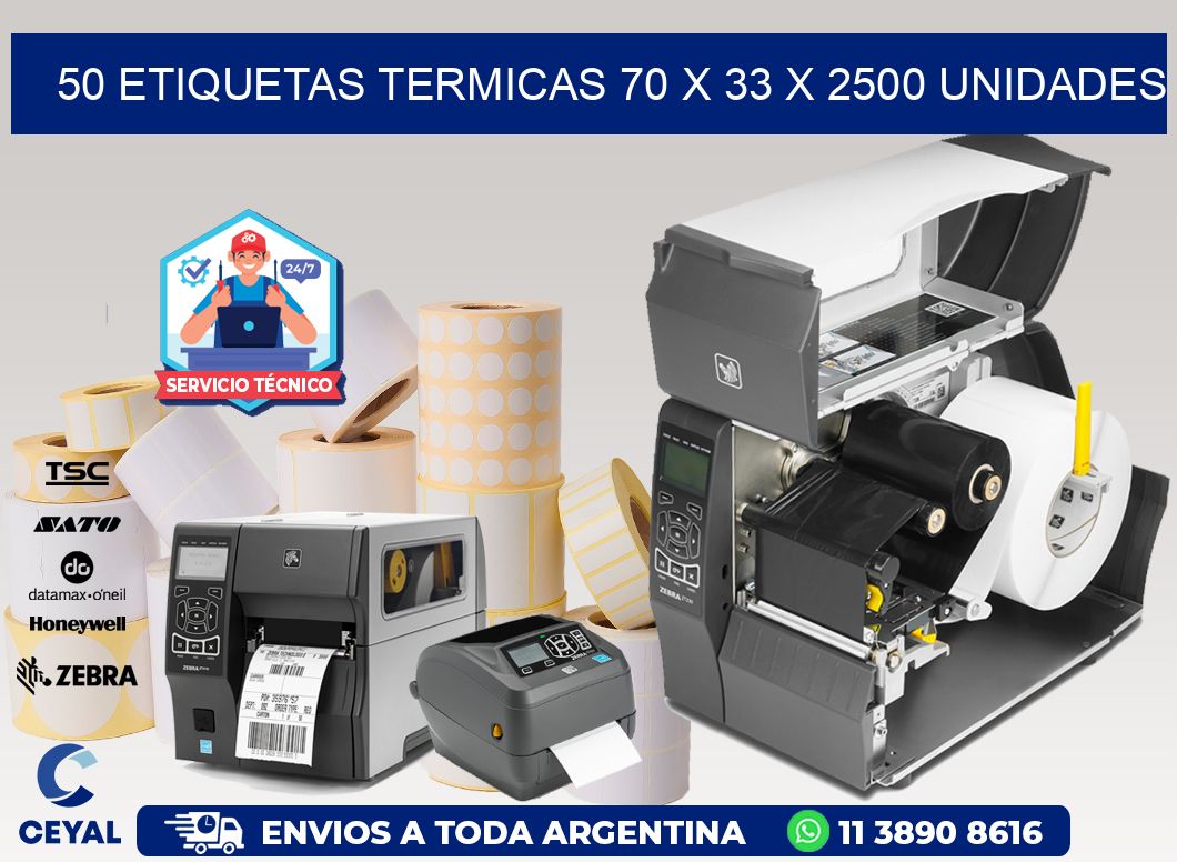 50 ETIQUETAS TERMICAS 70 x 33 X 2500 UNIDADES