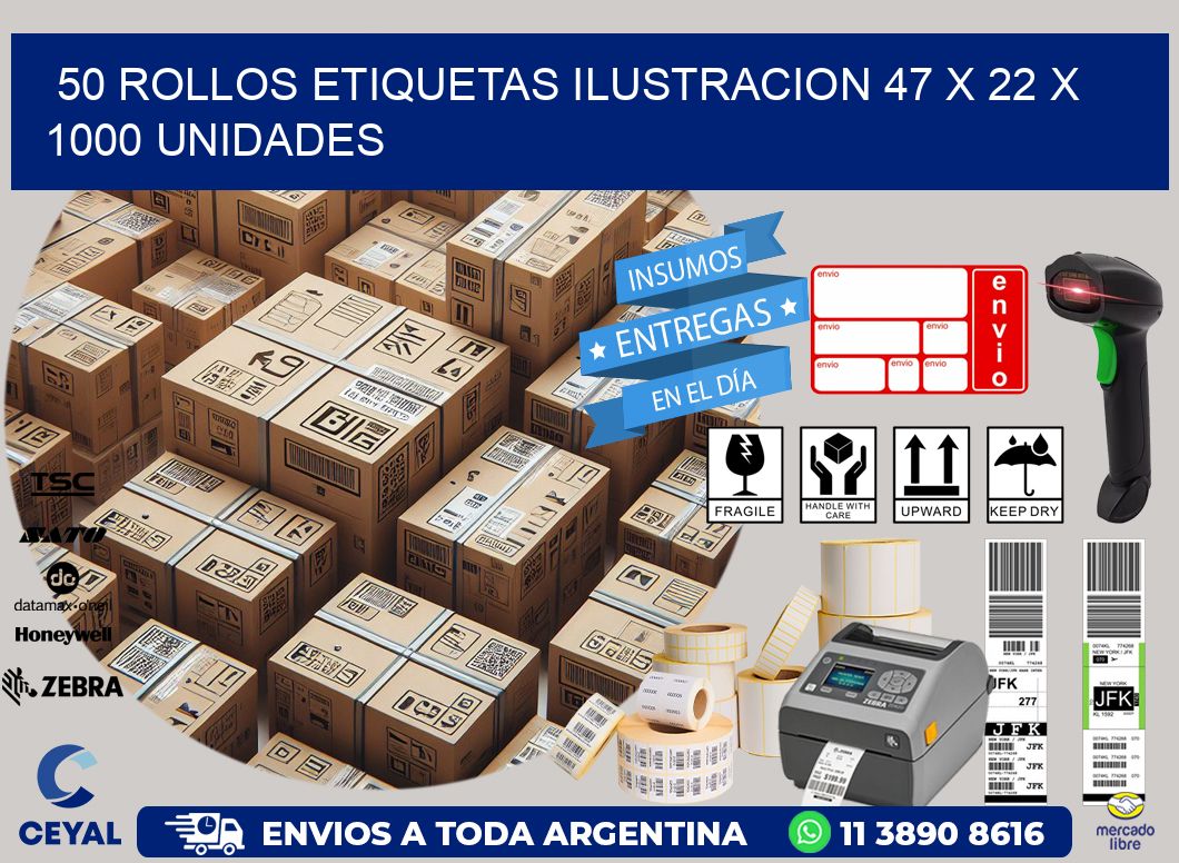 50 ROLLOS ETIQUETAS ILUSTRACION 47 x 22 X 1000 UNIDADES