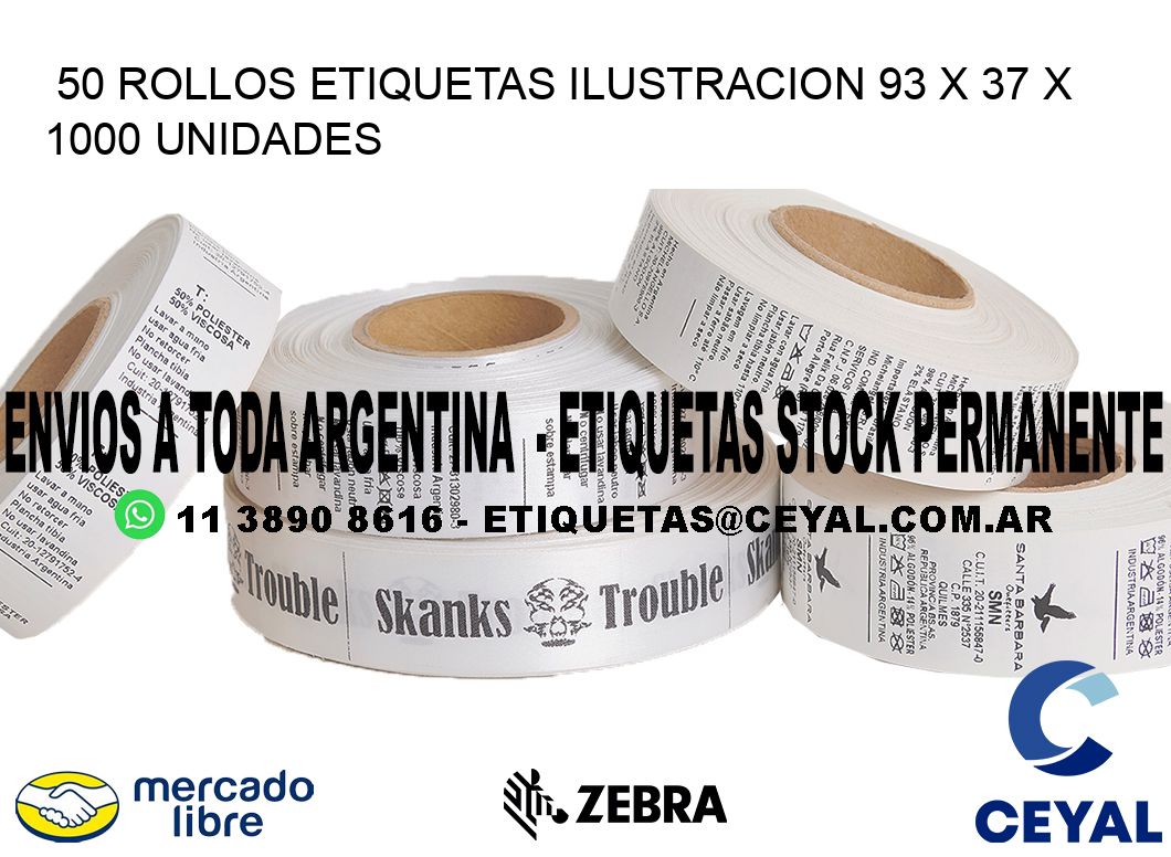 50 ROLLOS ETIQUETAS ILUSTRACION 93 x 37 X 1000 UNIDADES