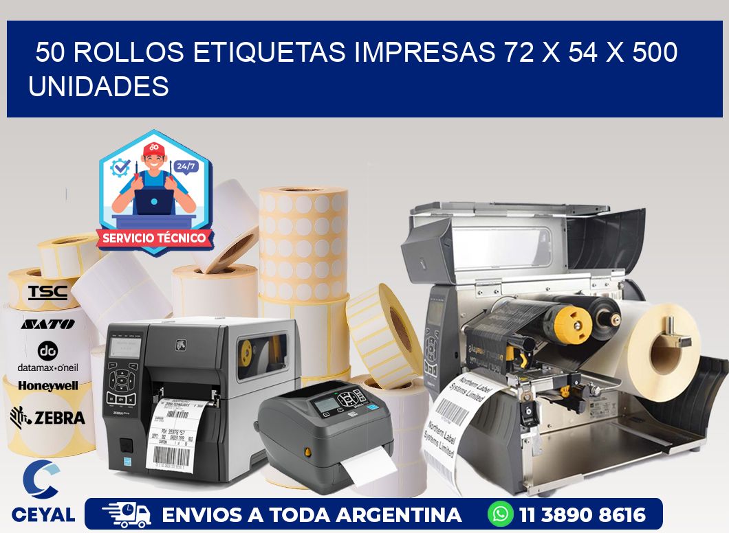 50 ROLLOS ETIQUETAS IMPRESAS 72 x 54 X 500 UNIDADES