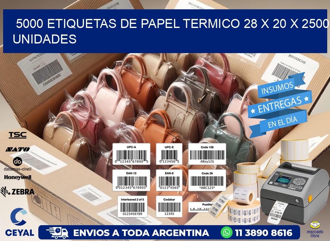 5000 ETIQUETAS DE PAPEL TERMICO 28 x 20 X 2500 UNIDADES