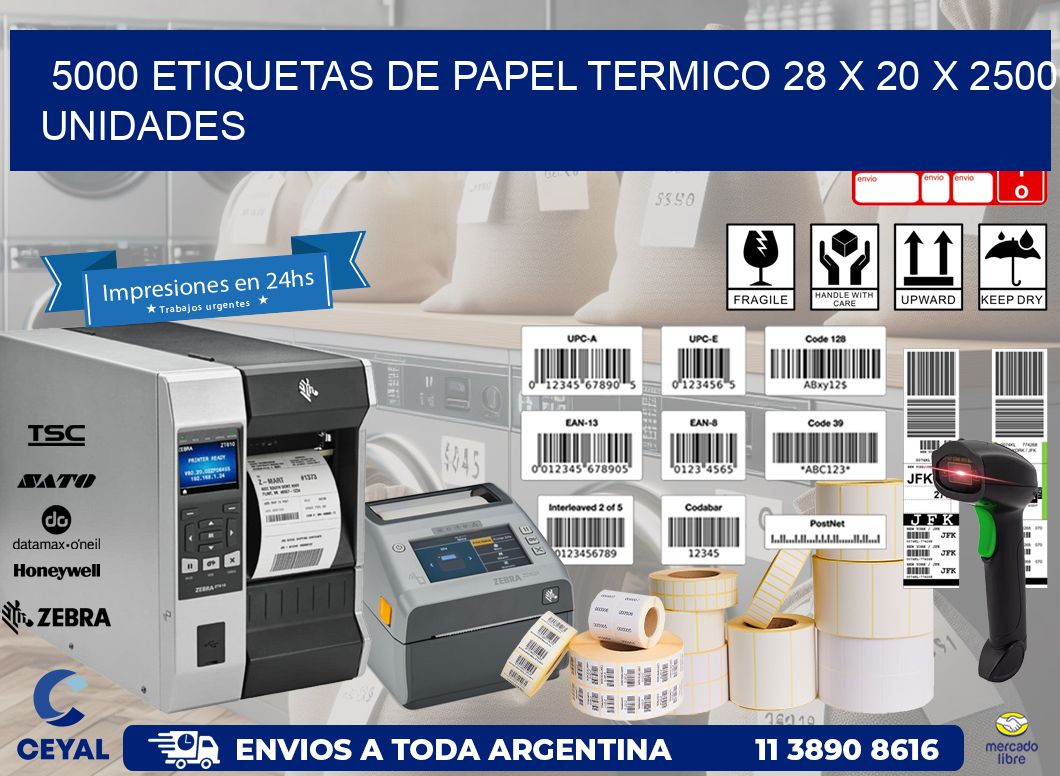 5000 ETIQUETAS DE PAPEL TERMICO 28 x 20 X 2500 UNIDADES