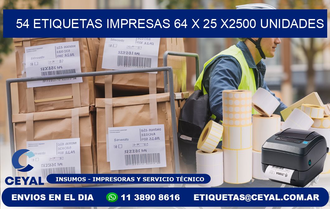 54 ETIQUETAS IMPRESAS 64 x 25 X2500 UNIDADES