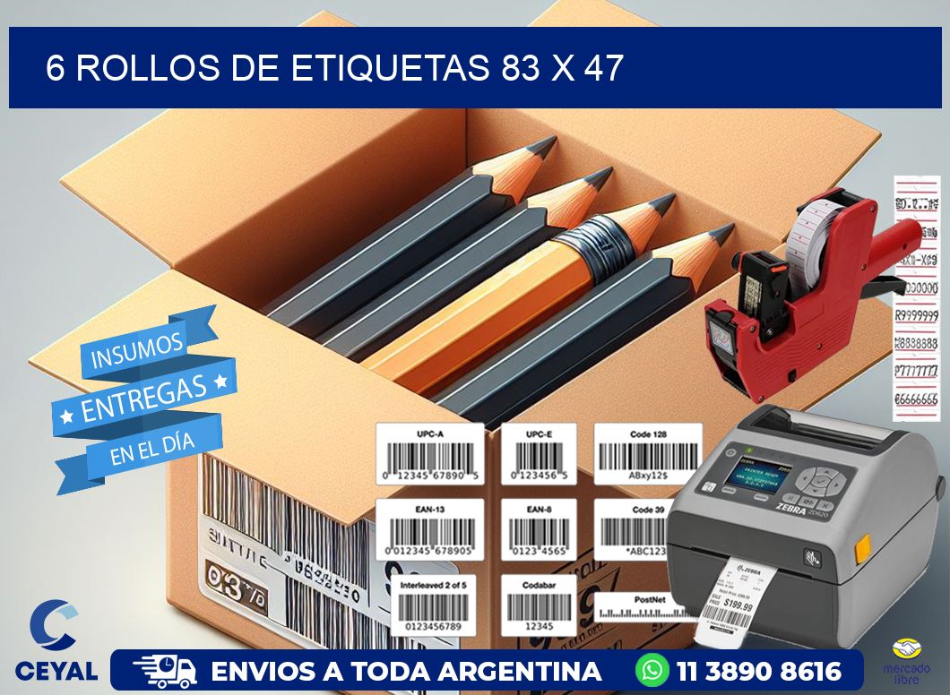 6 ROLLOS DE ETIQUETAS 83 x 47