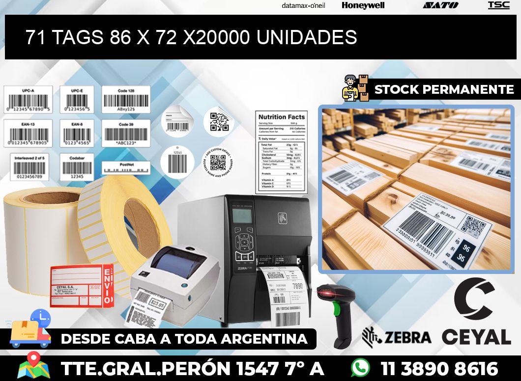 71 TAGS 86 x 72 X20000 UNIDADES