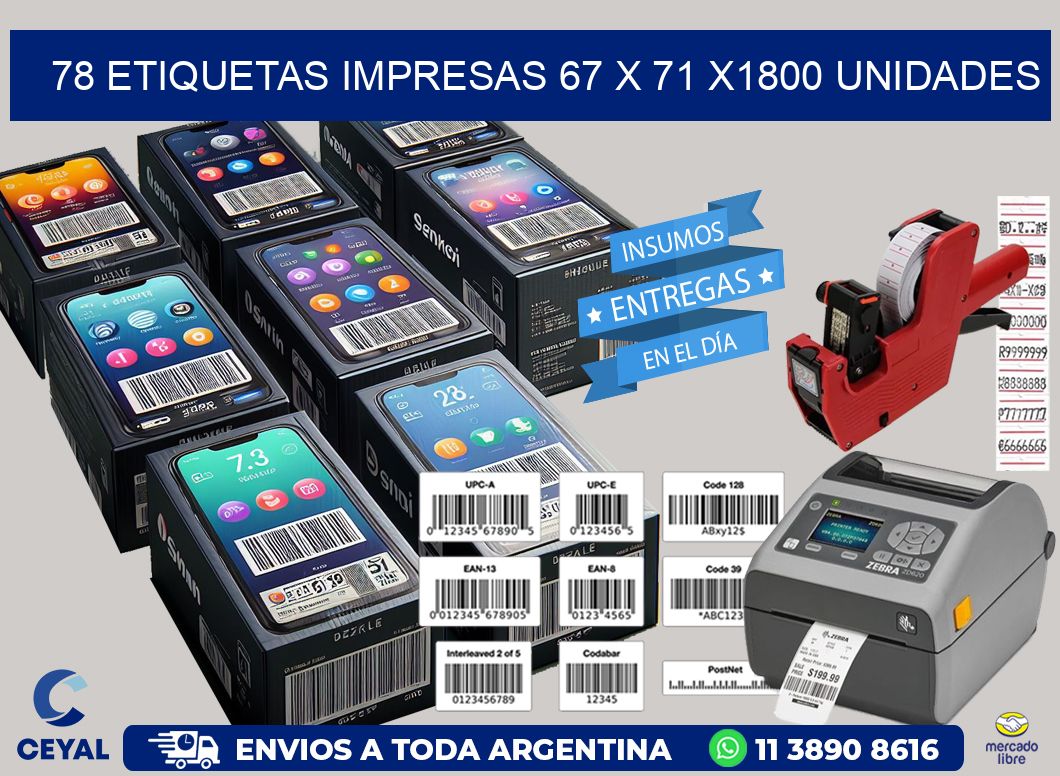 78 ETIQUETAS IMPRESAS 67 x 71 X1800 UNIDADES