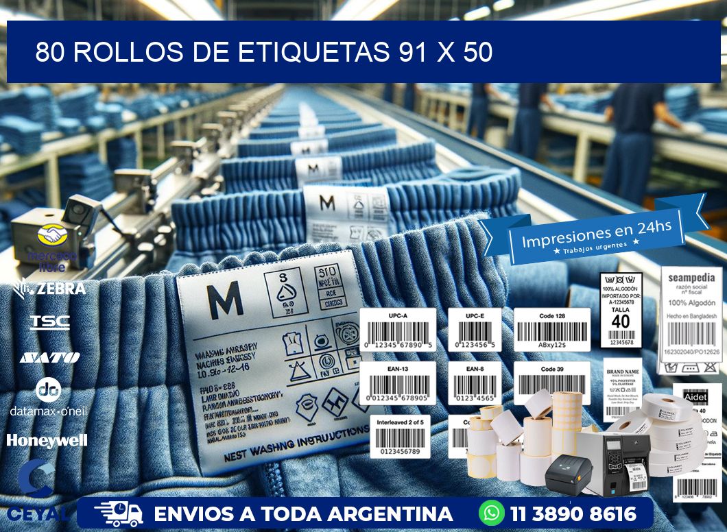 80 ROLLOS DE ETIQUETAS 91 x 50