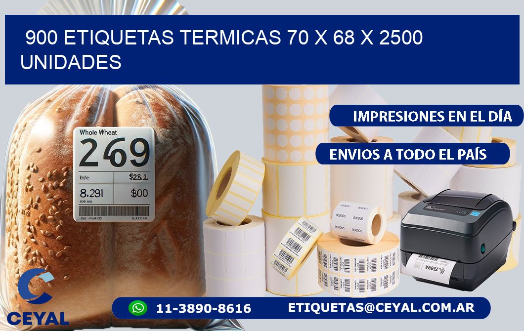 900 ETIQUETAS TERMICAS 70 x 68 X 2500 UNIDADES