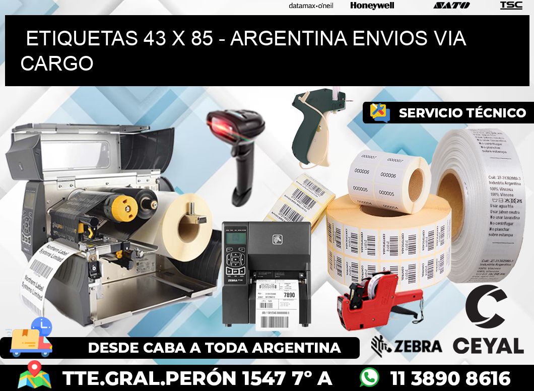 ETIQUETAS 43 x 85 - ARGENTINA ENVIOS VIA CARGO