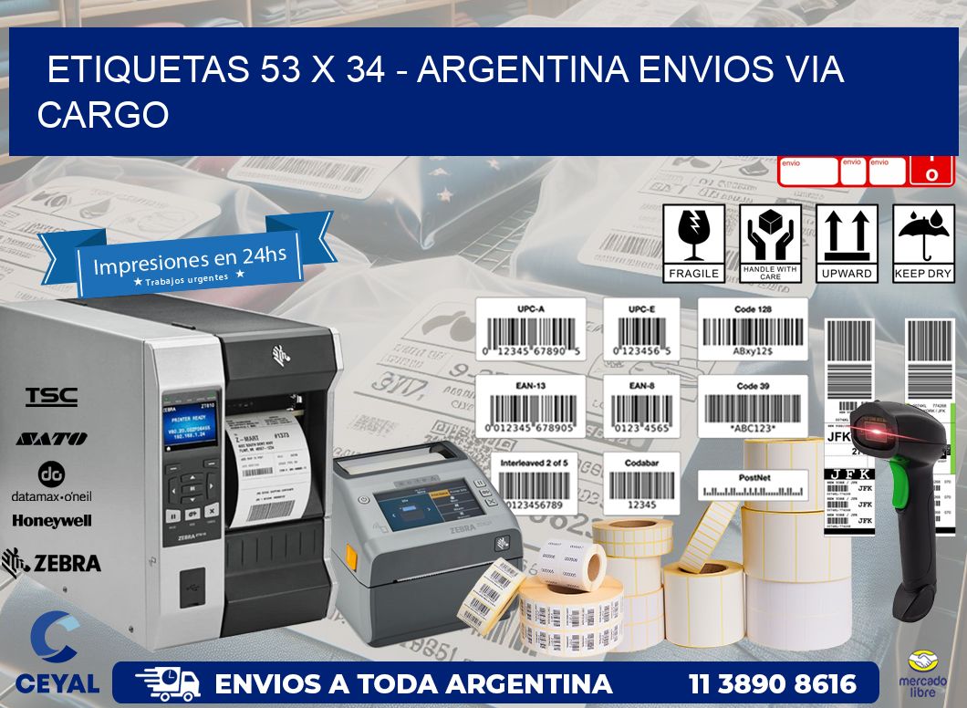 ETIQUETAS 53 x 34 - ARGENTINA ENVIOS VIA CARGO