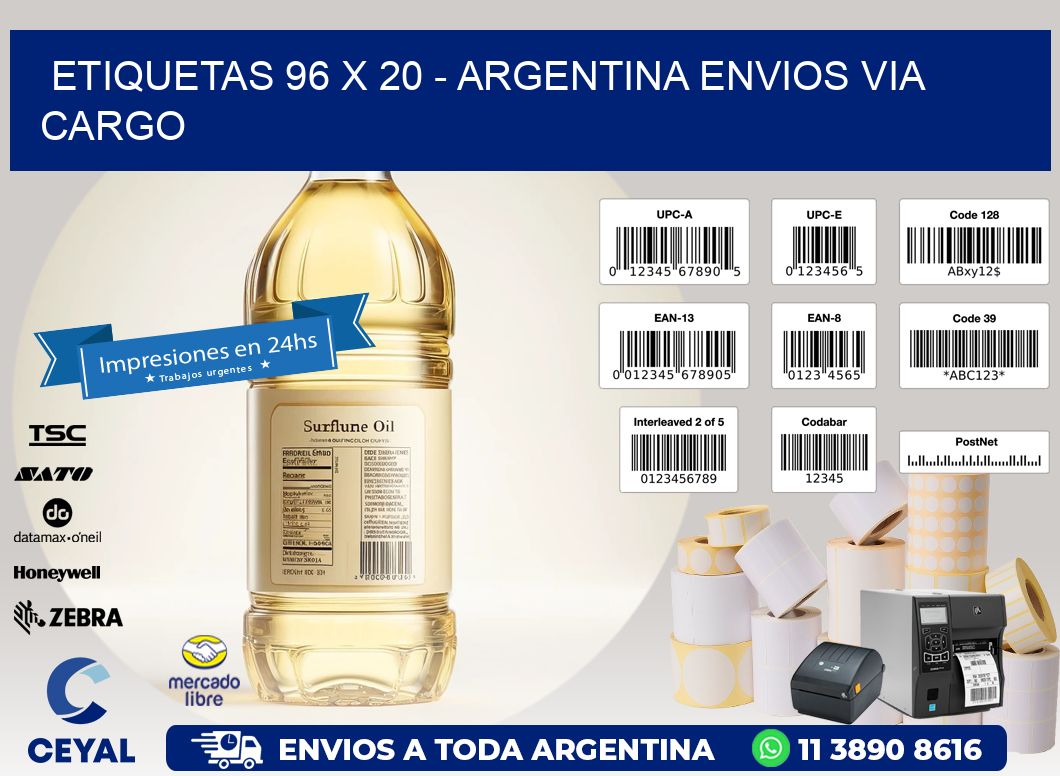 ETIQUETAS 96 x 20 - ARGENTINA ENVIOS VIA CARGO