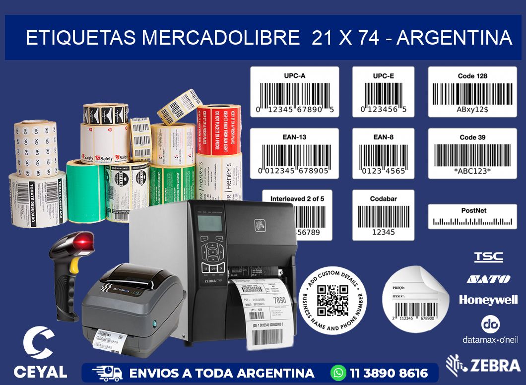 ETIQUETAS MERCADOLIBRE  21 x 74 - ARGENTINA