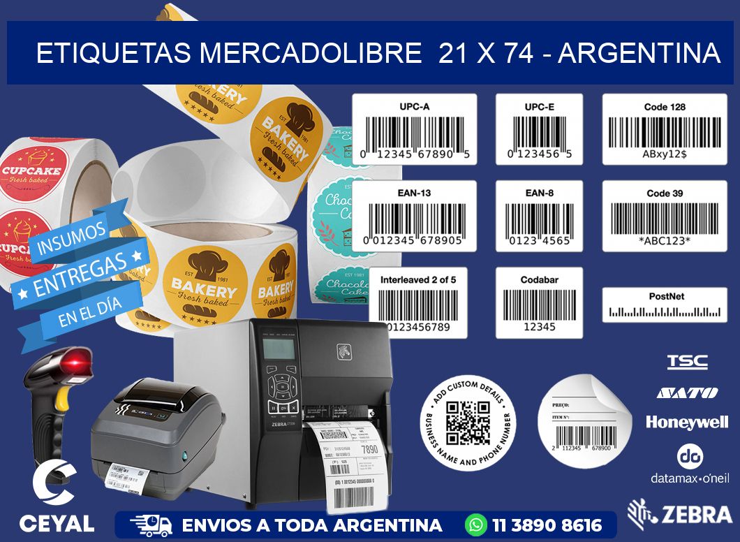 ETIQUETAS MERCADOLIBRE  21 x 74 - ARGENTINA