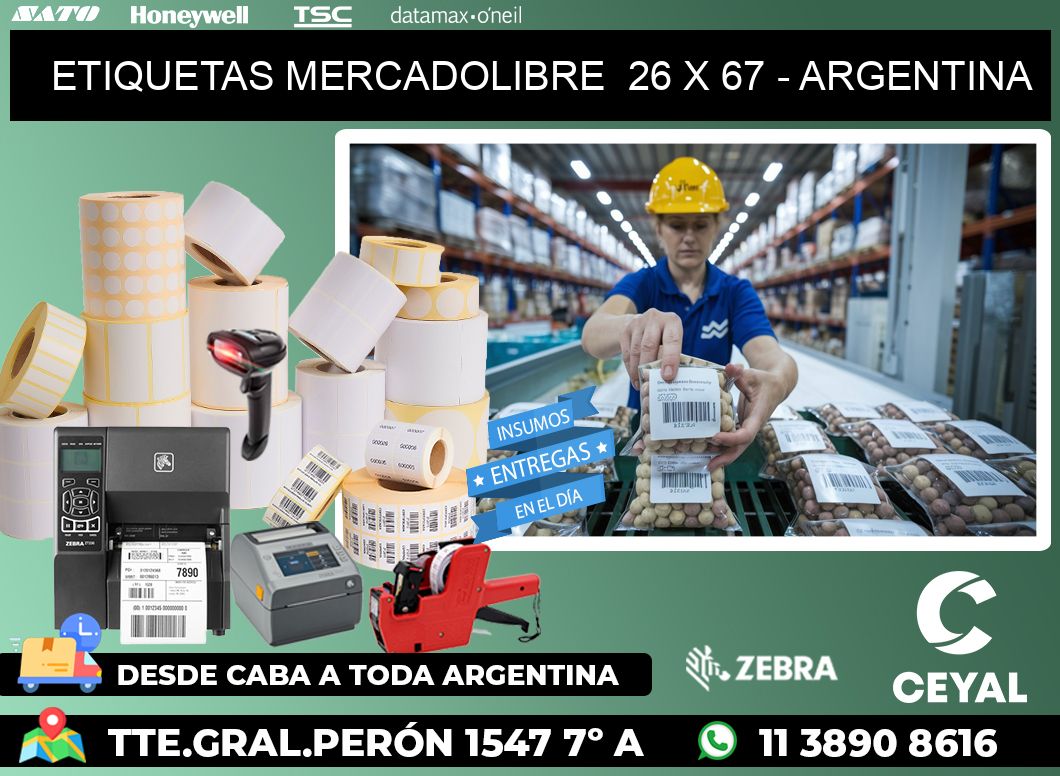 ETIQUETAS MERCADOLIBRE  26 x 67 - ARGENTINA