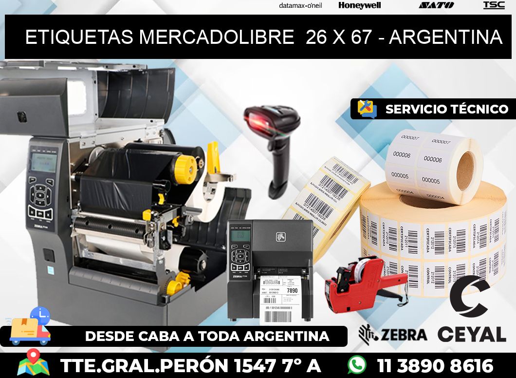 ETIQUETAS MERCADOLIBRE  26 x 67 - ARGENTINA