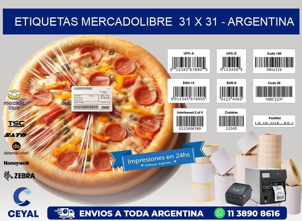 ETIQUETAS MERCADOLIBRE  31 x 31 - ARGENTINA