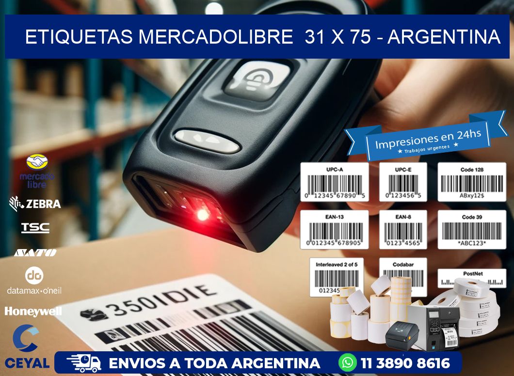 ETIQUETAS MERCADOLIBRE  31 x 75 - ARGENTINA