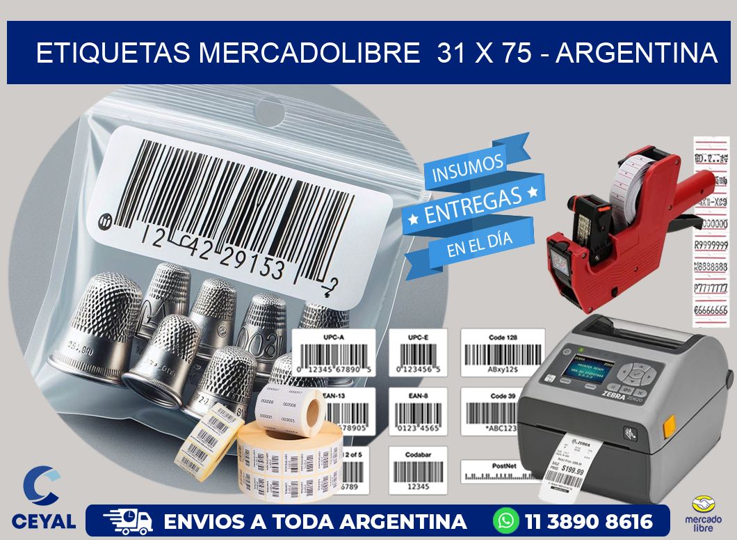 ETIQUETAS MERCADOLIBRE  31 x 75 - ARGENTINA