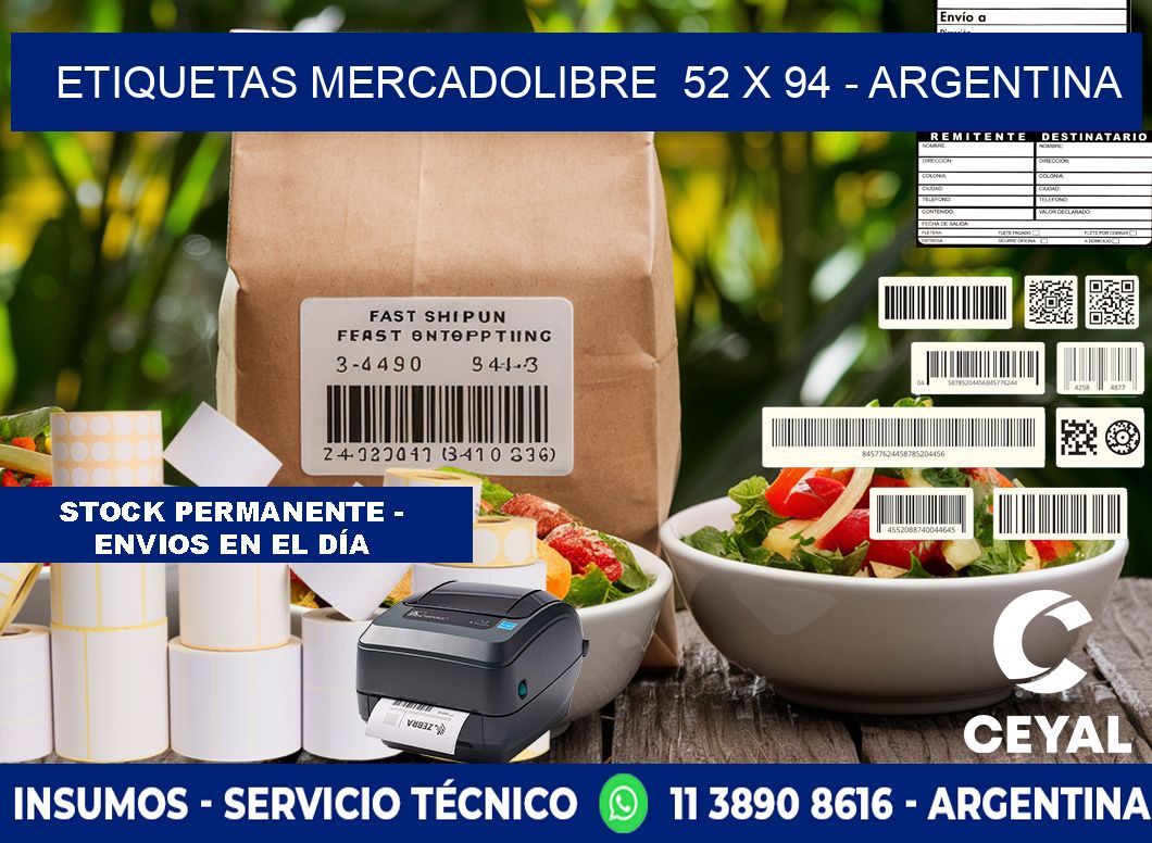 ETIQUETAS MERCADOLIBRE  52 x 94 - ARGENTINA