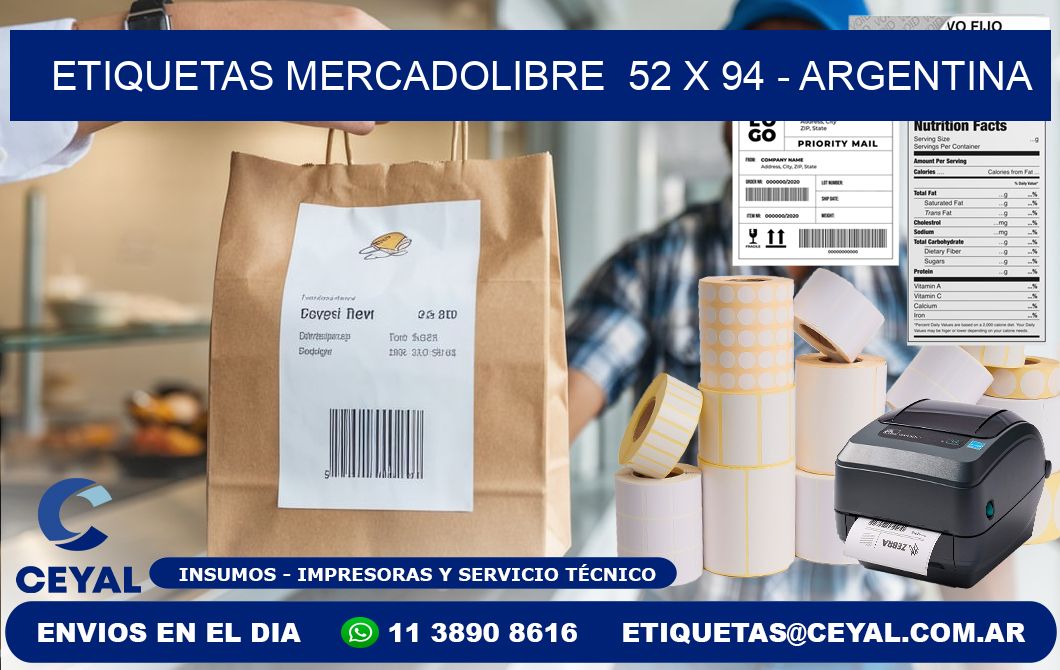 ETIQUETAS MERCADOLIBRE  52 x 94 - ARGENTINA