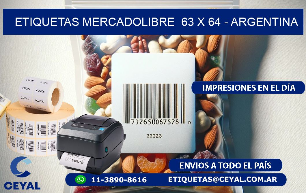 ETIQUETAS MERCADOLIBRE  63 x 64 - ARGENTINA