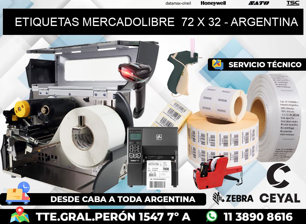 ETIQUETAS MERCADOLIBRE  72 x 32 - ARGENTINA