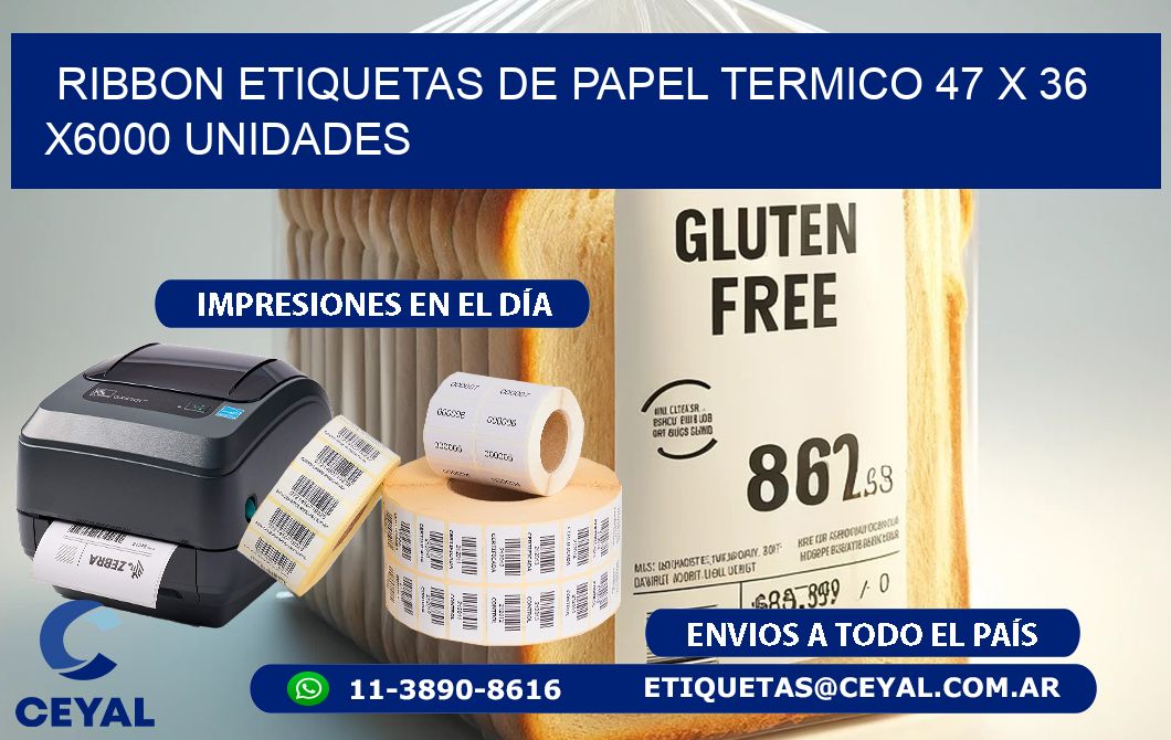 RIBBON ETIQUETAS DE PAPEL TERMICO 47 x 36 X6000 UNIDADES
