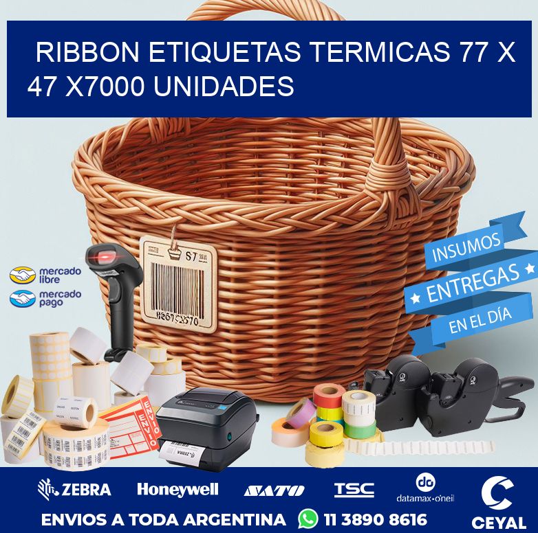 RIBBON ETIQUETAS TERMICAS 77 x 47 X7000 UNIDADES