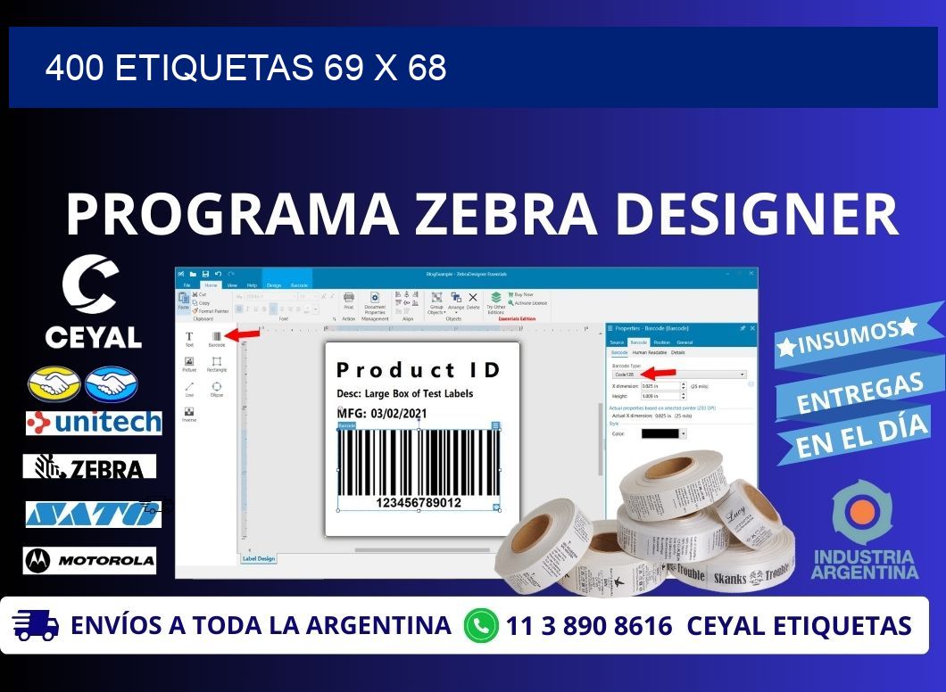 400 ETIQUETAS 69 x 68