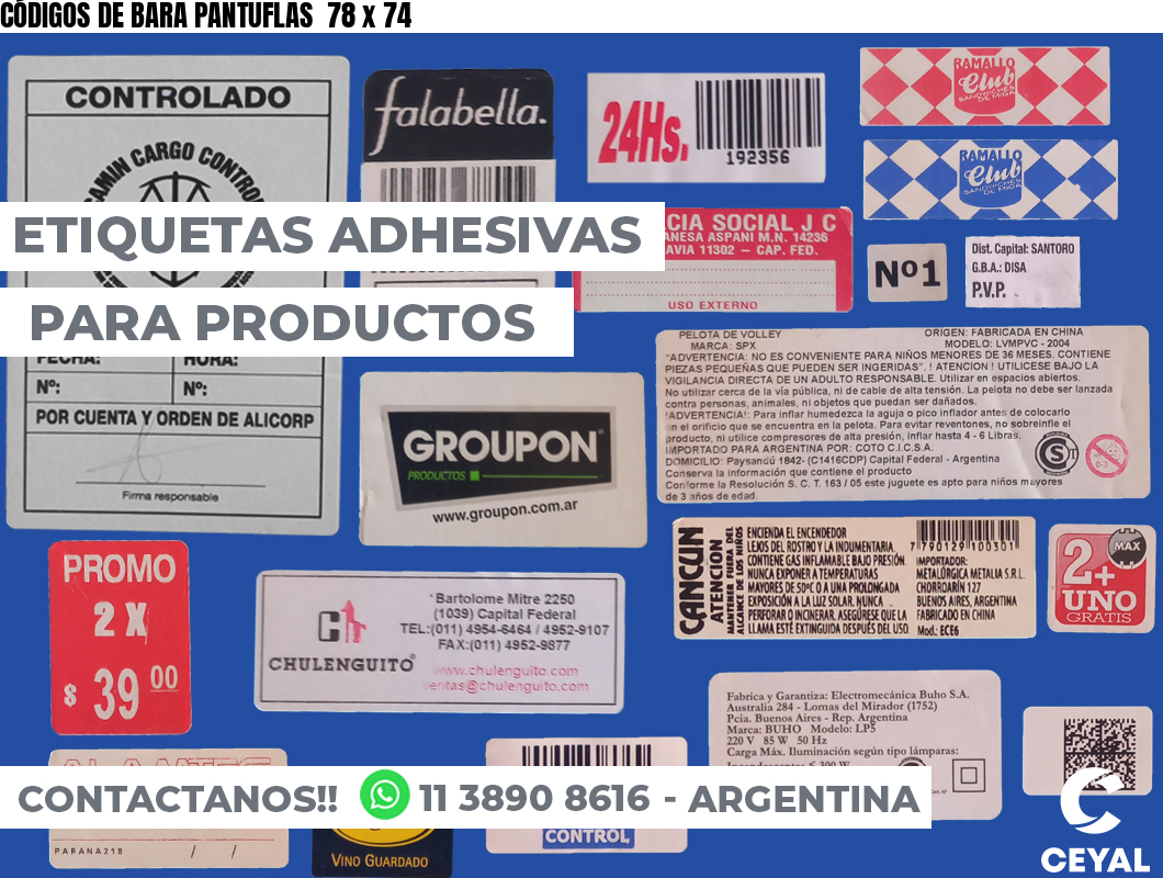 CÓDIGOS DE BARA PANTUFLAS  78 x 74