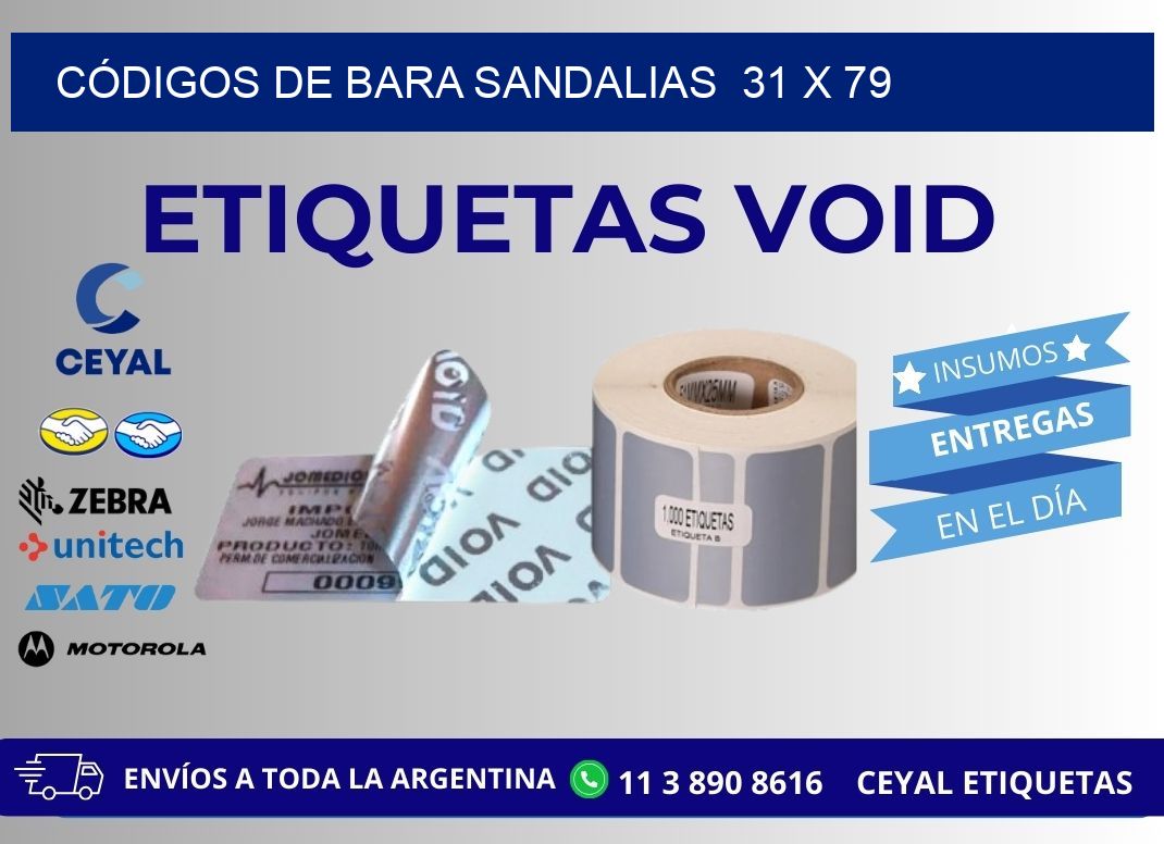 CÓDIGOS DE BARA SANDALIAS  31 x 79