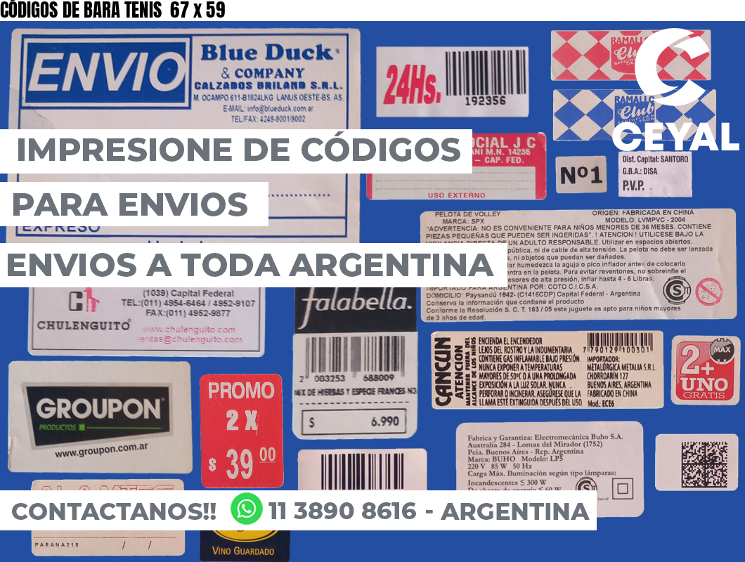CÓDIGOS DE BARA TENIS  67 x 59