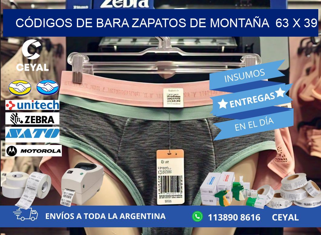 CÓDIGOS DE BARA ZAPATOS DE MONTAÑA  63 x 39