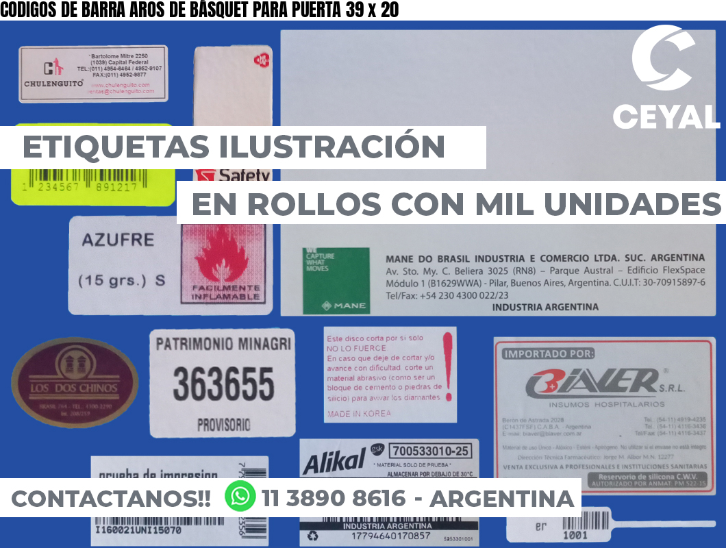CODIGOS DE BARRA AROS DE BÁSQUET PARA PUERTA 39 x 20