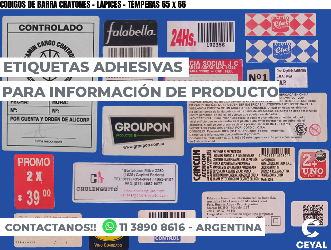 CODIGOS DE BARRA CRAYONES - LÁPICES - TÉMPERAS 65 x 66