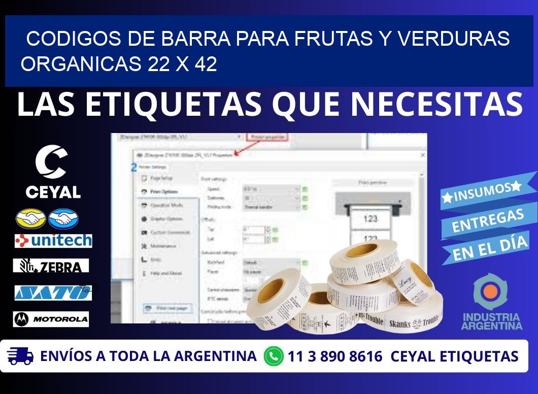CODIGOS DE BARRA PARA FRUTAS Y VERDURAS ORGANICAS 22 x 42