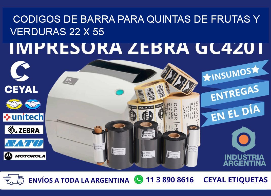 CODIGOS DE BARRA PARA QUINTAS DE FRUTAS Y VERDURAS 22 x 55