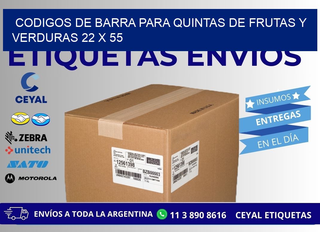 CODIGOS DE BARRA PARA QUINTAS DE FRUTAS Y VERDURAS 22 x 55