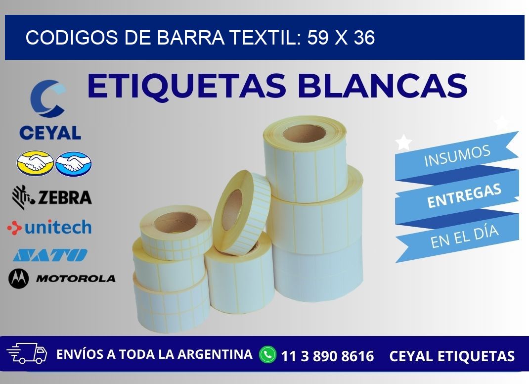CODIGOS DE BARRA TEXTIL: 59 x 36