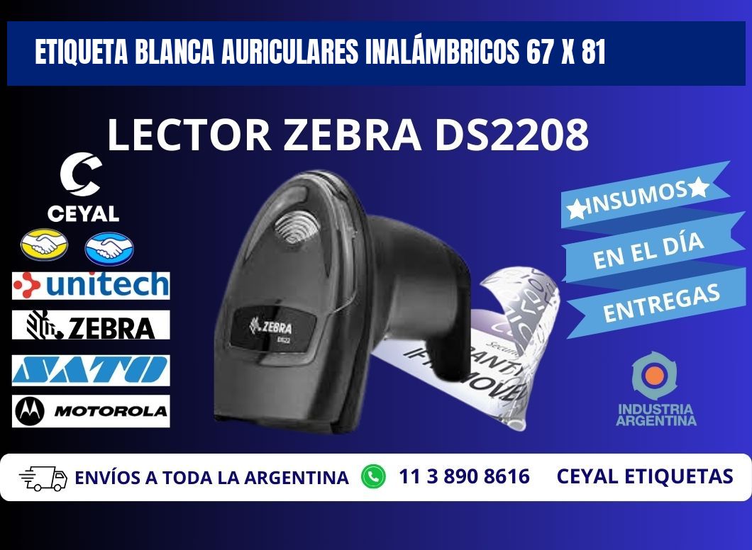 ETIQUETA BLANCA AURICULARES INALÁMBRICOS 67 x 81