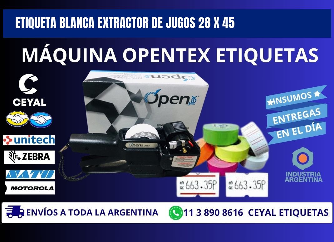 ETIQUETA BLANCA EXTRACTOR DE JUGOS 28 x 45