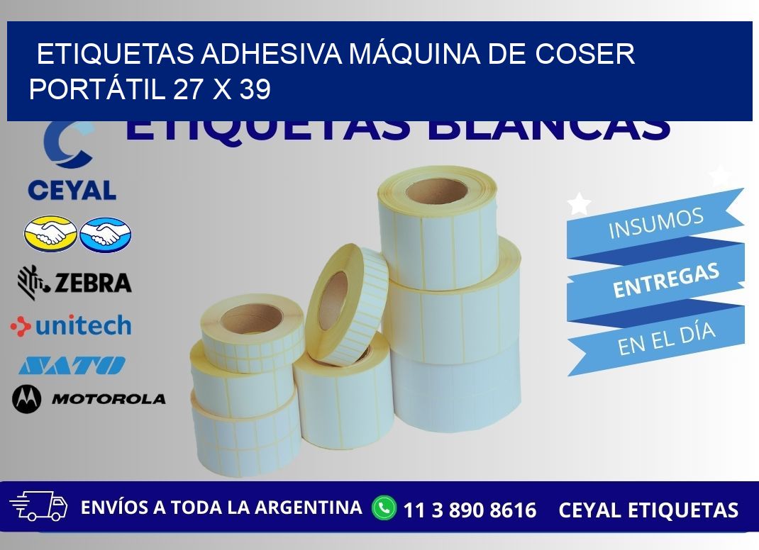 ETIQUETAS ADHESIVA MÁQUINA DE COSER PORTÁTIL 27 x 39