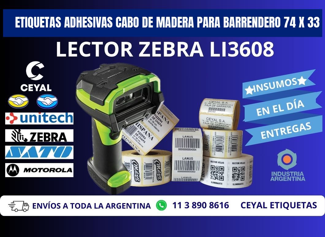 ETIQUETAS ADHESIVAS CABO DE MADERA PARA BARRENDERO 74 x 33
