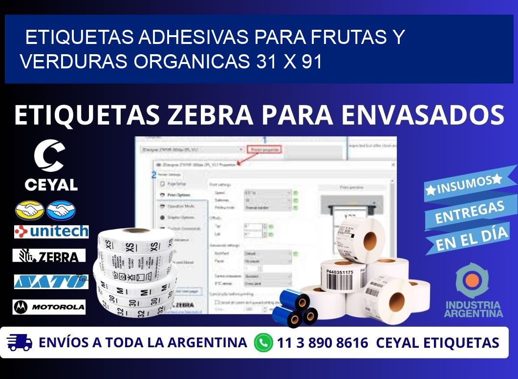 ETIQUETAS ADHESIVAS PARA FRUTAS Y VERDURAS ORGANICAS 31 x 91
