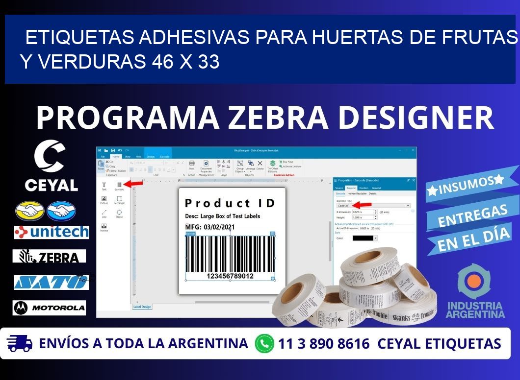 ETIQUETAS ADHESIVAS PARA HUERTAS DE FRUTAS Y VERDURAS 46 x 33