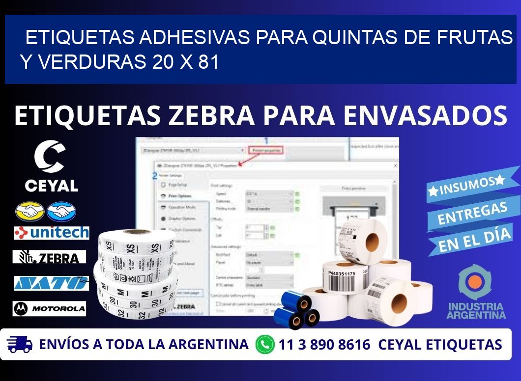 ETIQUETAS ADHESIVAS PARA QUINTAS DE FRUTAS Y VERDURAS 20 x 81