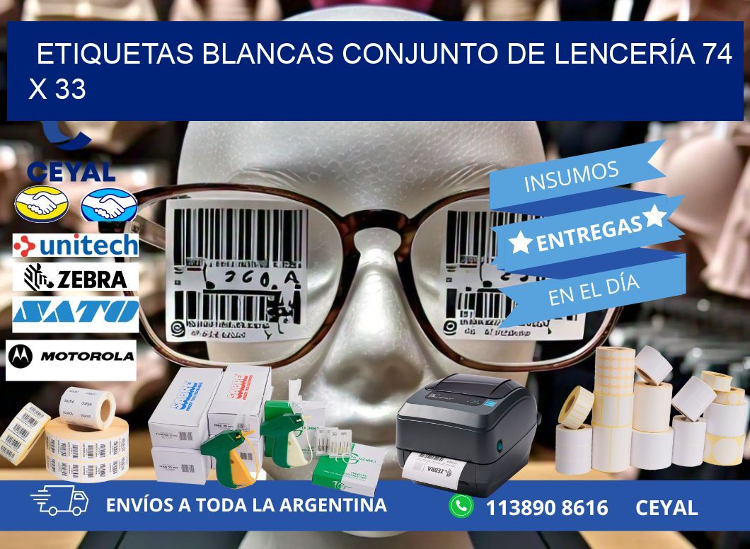 ETIQUETAS BLANCAS CONJUNTO DE LENCERÍA 74 x 33
